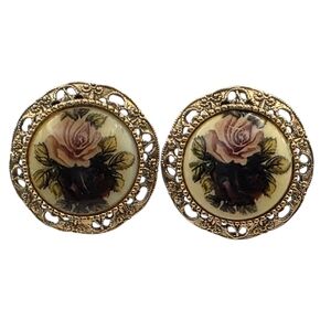 1928 Brand Clip On Vintage Style Painted Floral Earrings
